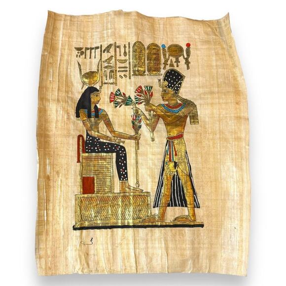 Vintage Egyptian Papyrus The Eternal Tribute Ramses II Goddess Isis Signed - Picture 3 of 11